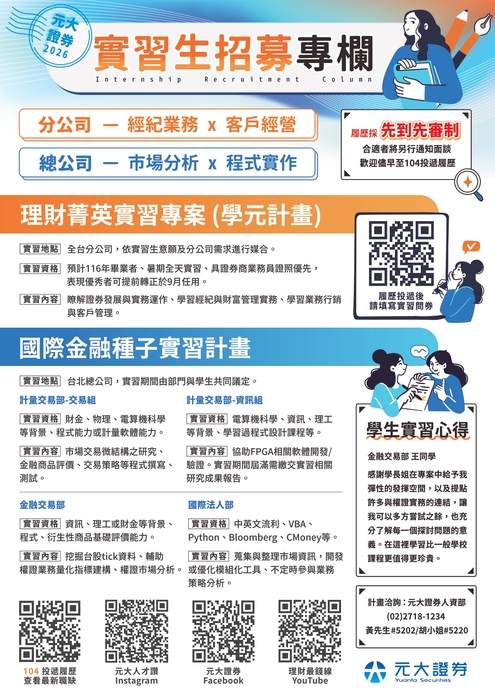 【校外實習】115年度元大證券校園深耕計畫圖片